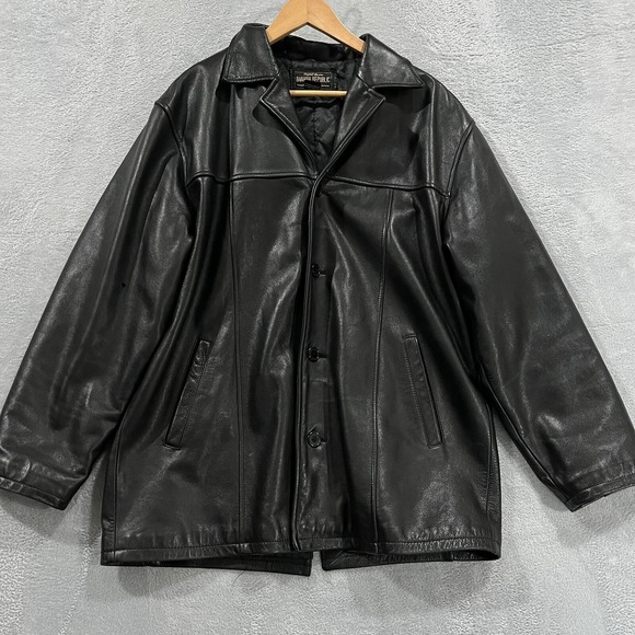 VTG Banana Republic Leather Jacket Mens L Moto 90s Button Grunge Biker